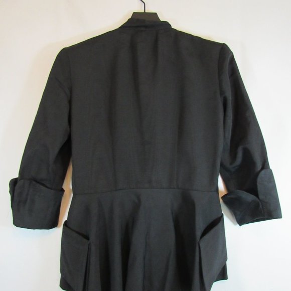Black Double Breasted Blazer Coat Jacket 3/4 Sleeve Unique - Picture 6 of 7